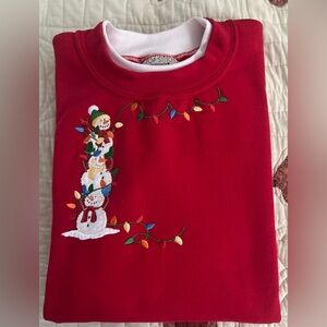 Morning Sun Snowman Christmas Lights Sweatshirt Insert Collar Embroidered Sz L